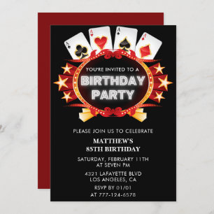 Black 85th birthday invitations Men Casino Poker