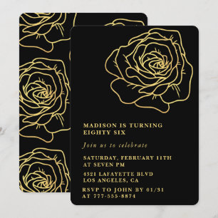Black 86th birthday invitations Gold Floral