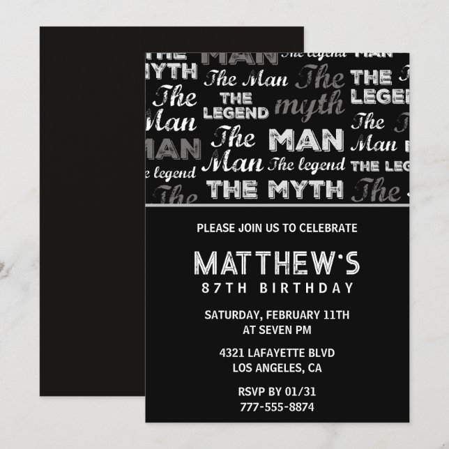 Black 87th birthday invitation Man Myth Legend (Front/Back)