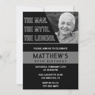 Black 87th birthday invitations The Man The Legend