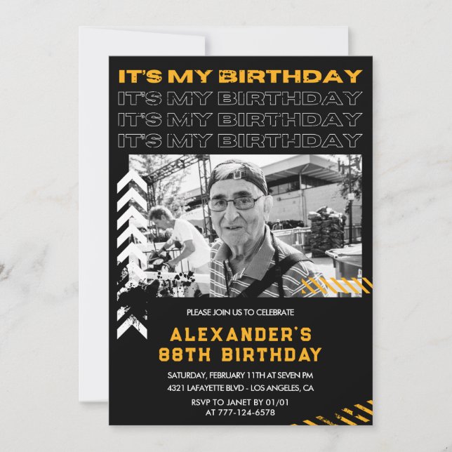 Black 88th birthday invitations Men Photo (Front)