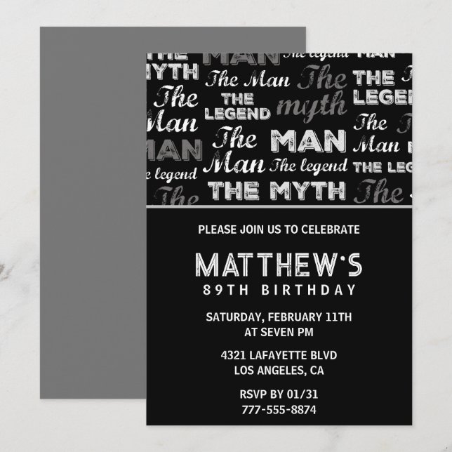Black 89th birthday invitation Funny Myth Legend (Front/Back)