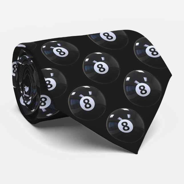 Black 8 Ball Billiards Pool Player Cool Tie (Rolled)