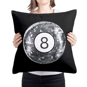 Black 8 Ball Cushion Sparkly Disco Ball Pillow
