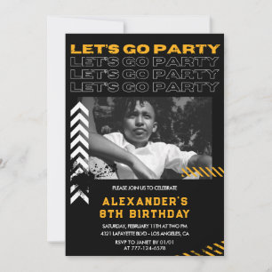 Black 8th birthday invitations Boy Photo Spray