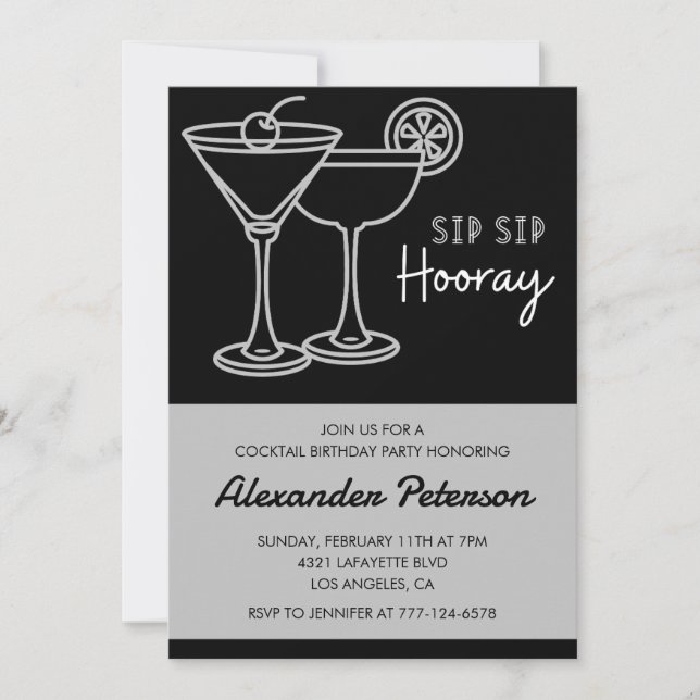 Black 90th birthday invitations Men Cocktail (Front)