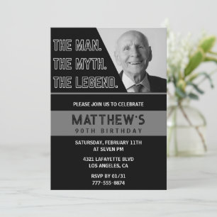 Black 90th birthday invitations The Man The Legend