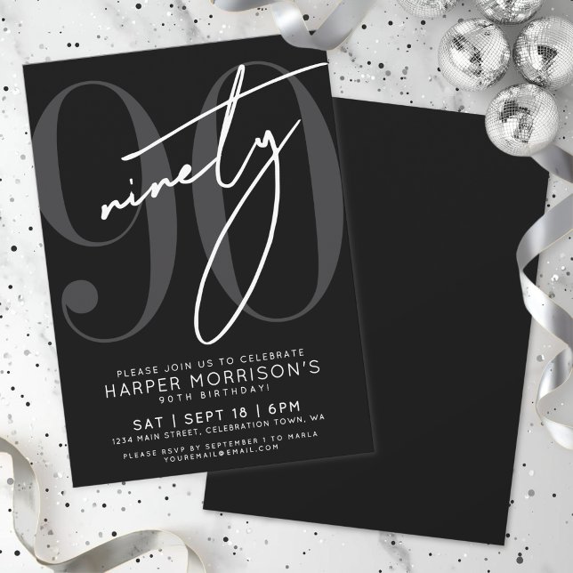 Black 90th Birthday Party Invitation (Black 90th Birthday Party Invitation )