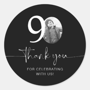 Black 90th Birthday Thank You Classic Round Sticker