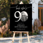 Black 90th Birthday Welcome Sign | Look Who's 90<br><div class="desc">Welcome guests to your 90th birthday celebration with this stunning editable welcome sign. Featuring a sleek, customizable layout, this template allows you to easily add your own photo and personalize the text, making it a perfect addition to your milestone 90th birthday decor. Ideal for entryways or as a party focal...</div>