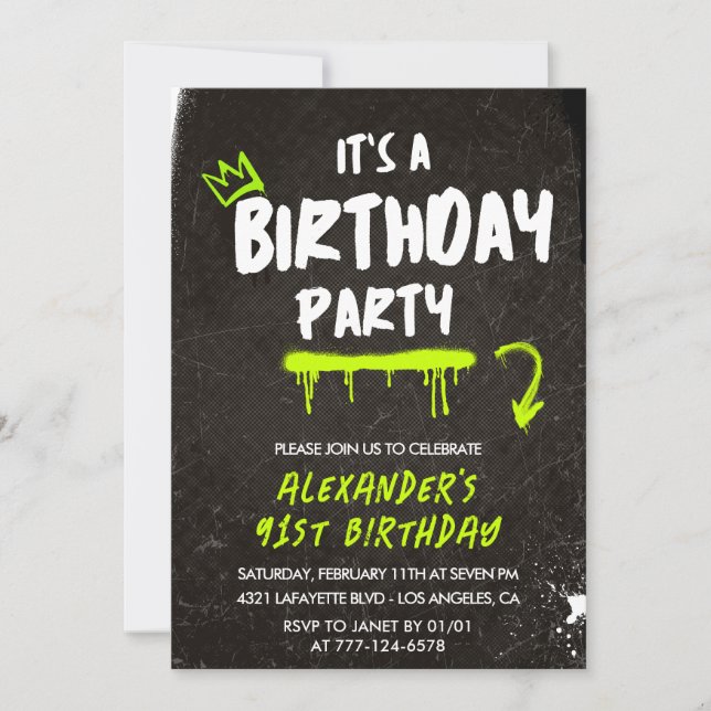 Black 91st birthday invitations Men Graffiti Paint (Front)
