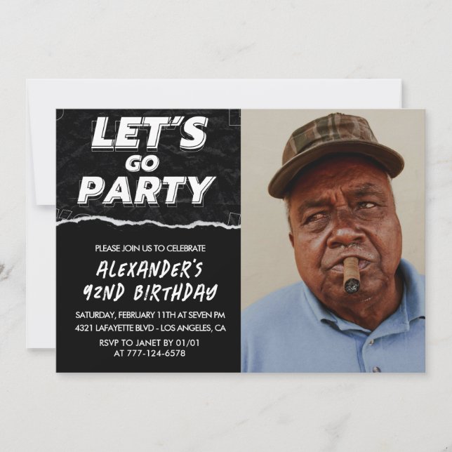 Black 92nd birthday invitations Men Photo (Front)