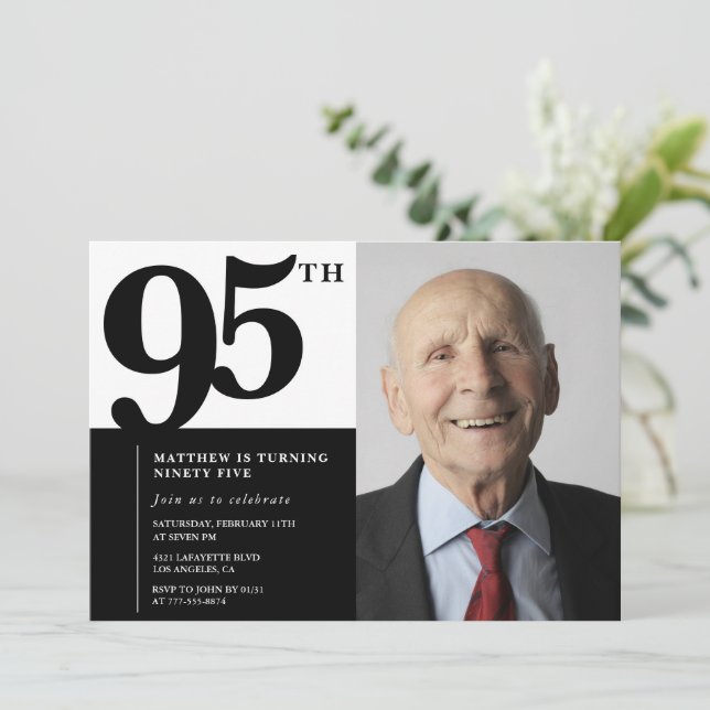 Black 95th birthday invitations Elegant Chic (Standing Front)