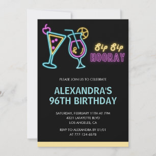 Black 96th birthday invitations Cocktail Neon Glow