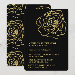 Black 97th birthday invitations Gold Floral