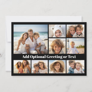Black 9 Photo Collage - white text - trendy grid Holiday Card