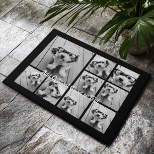 Black 9 Photo Square Collage - with script white Doormat