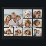 Black 9 Photo Square Collage - with script white Faux Canvas Print<br><div class="desc">You can use square or selfie photos for this design. Use eight square photos to create a unique and personal gift. Or you can keep the hipster puppy and make a trendy keepsake. If you need to adjust the pictures,  click on the customise tool to make changes.</div>