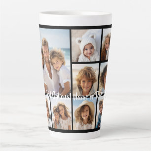 Black 9 Photo Square Collage - with script white Latte Mug