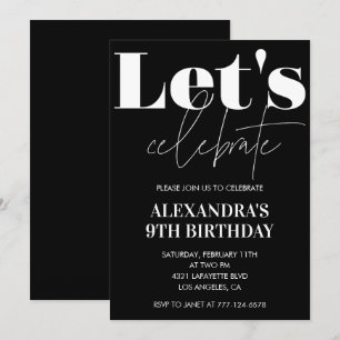 Black 9th birthday invitations Bold Typography 