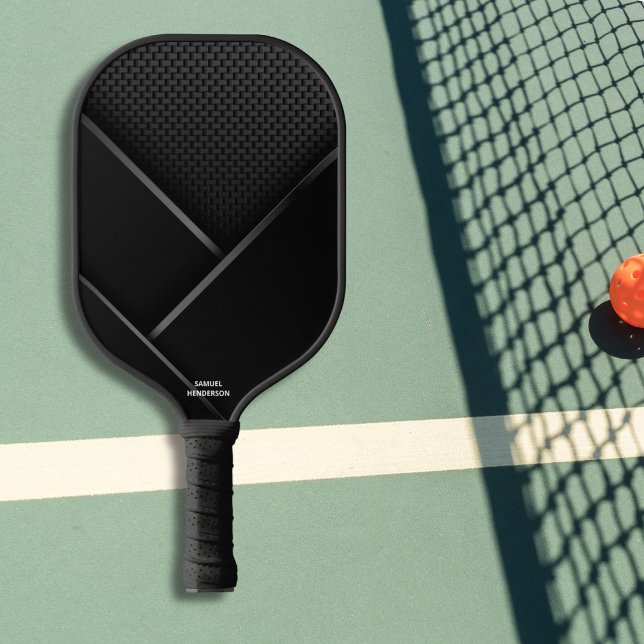 Black Abstract Carbon Look Custom Text Name Pickleball Paddle (Creator Uploaded)