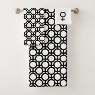 Black Abstract Circles and Lines on White Bath To Towel Set