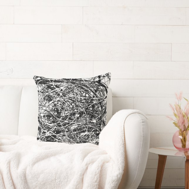 Black abstract doodles cushion (Couch)
