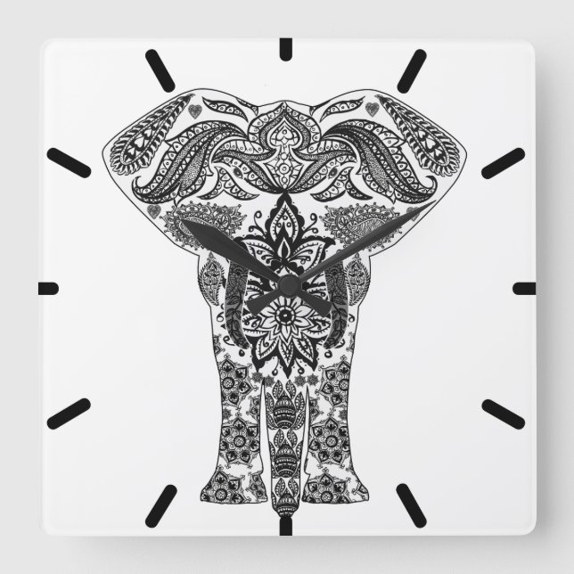 Black Abstract Elephant Wall Clock (Front)