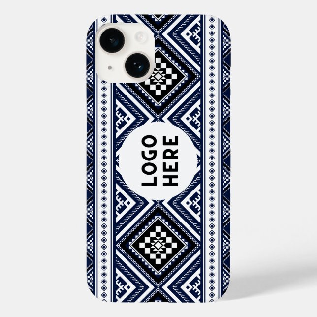 Black Abstract Ethnic Geometric Patterns with Logo Case-Mate iPhone Case (Back)