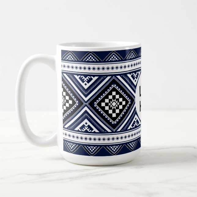 Black Abstract Ethnic Geometric Patterns with Logo Coffee Mug (Left)