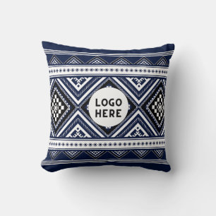 Black Abstract Ethnic Geometric Patterns with Logo Cushion