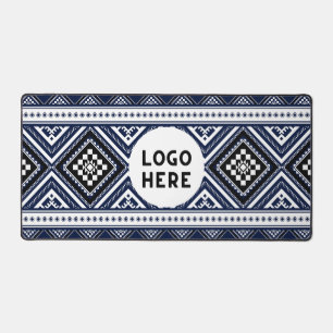 Black Abstract Ethnic Geometric Patterns with Logo Desk Mat