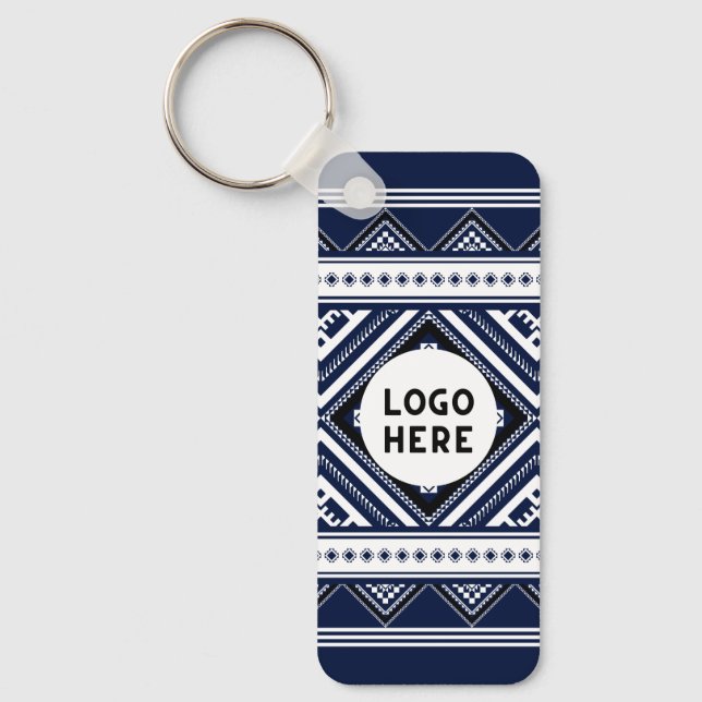 Black Abstract Ethnic Geometric Patterns with Logo Key Ring (Front)