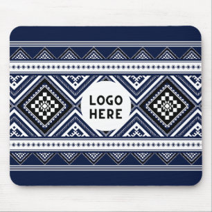 Black Abstract Ethnic Geometric Patterns with Logo Mouse Pad