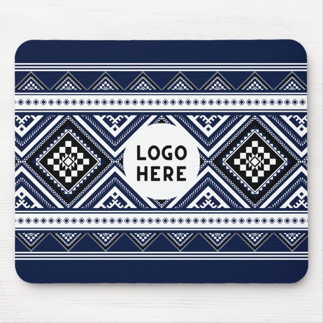Black Abstract Ethnic Geometric Patterns with Logo Mouse Pad (Front)
