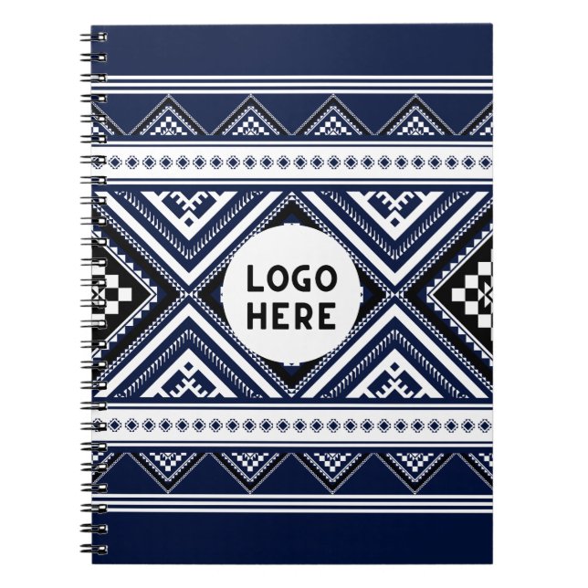 Black Abstract Ethnic Geometric Patterns with Logo Notebook (Front)