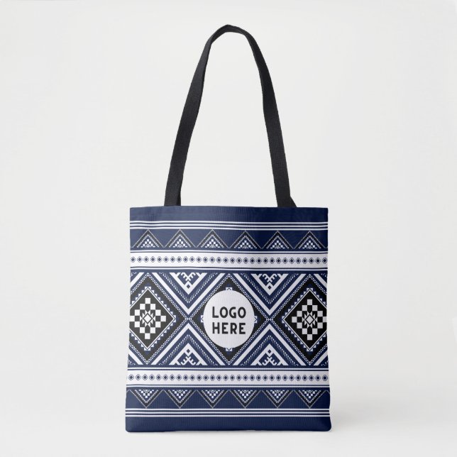 Black Abstract Ethnic Geometric Patterns with Logo Tote Bag (Front)