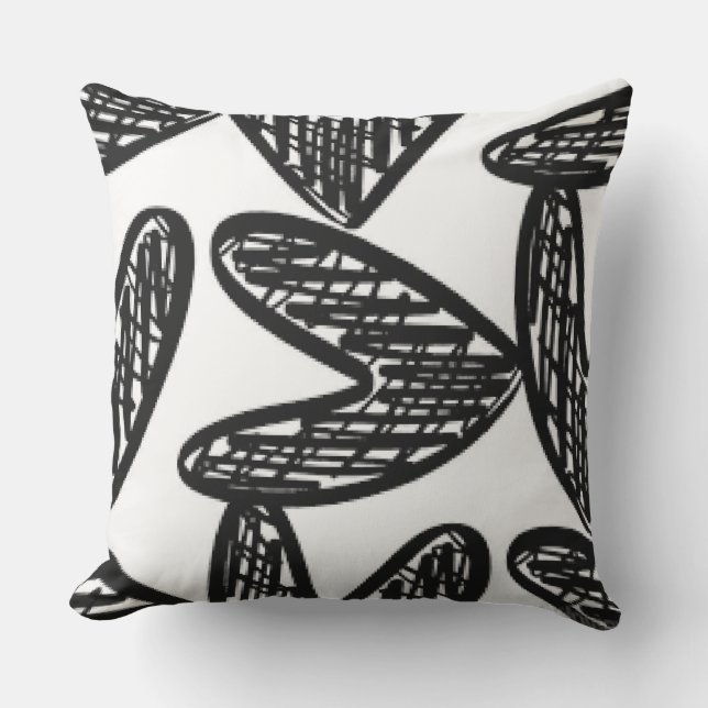 Black Abstract Heart Throw Pillow (Front)