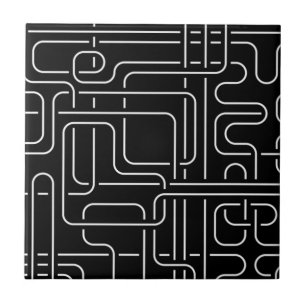 Black Abstract Lines Ceramic Tile