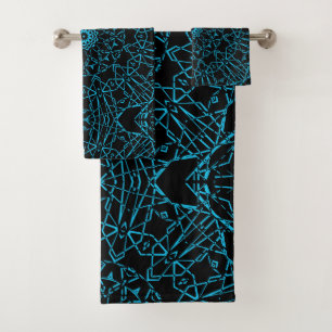 Black abstract modern spider net lines blue navy o bath towel set