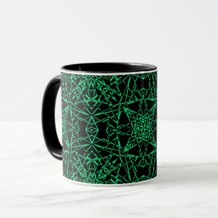 Black abstract modern spider net lines neon green mug