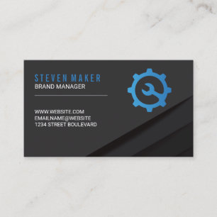 Black Abstract Panels Wrench Gear Logo Business Card