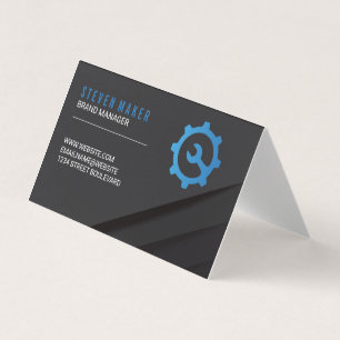 Black Abstract Panels Wrench Gear Logo Business Card