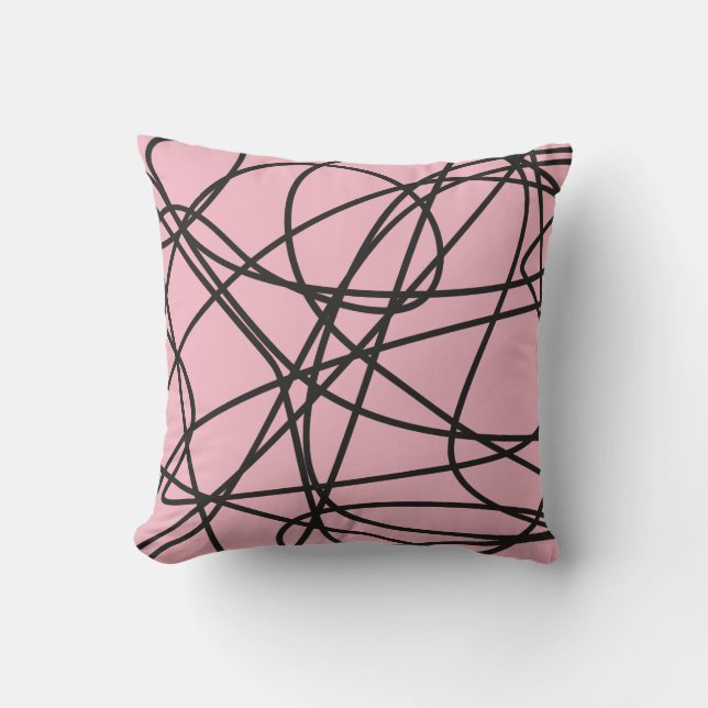 Black Abstract Scribble on Pink Cushion (Front)