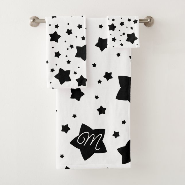 Black Abstract Stars  Bath Towel Set (Insitu)