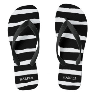 Black Abstract Stripes with Your Name Thongs