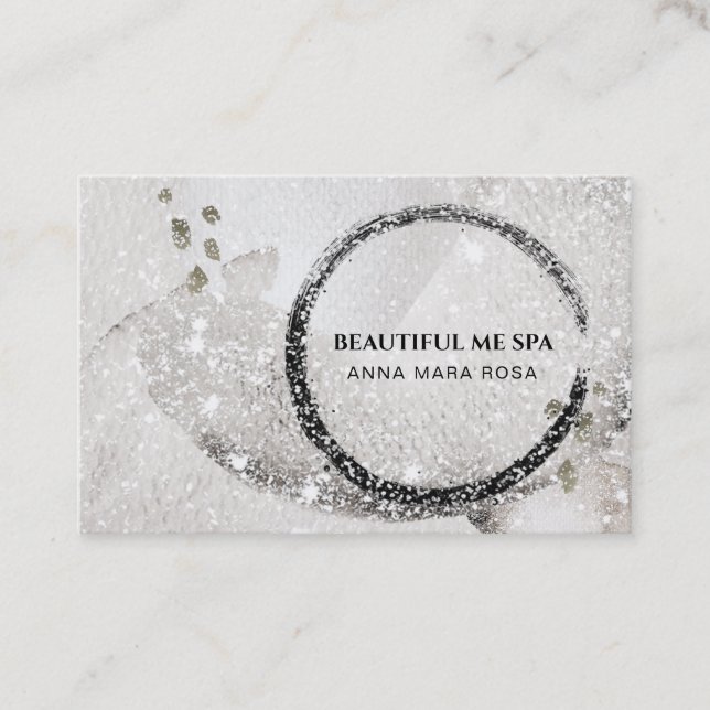 *~* Black Abstract Taupe Glitter Business Card (Front)