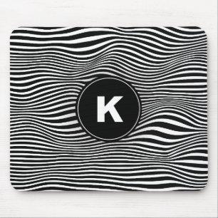 Black Abstract Wave Lines Mousepad