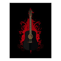 Black Acoustic Guitar Art Music Room Vintage Red