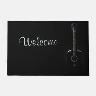Black Acoustic Guitar Welcome Mat Door Mat